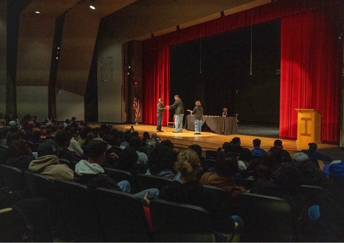 Students engaged at a Brian Yazzie school assembly